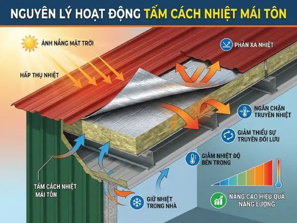 nguyên lý hoạt động của tấm cách nhiệt mái tôn
