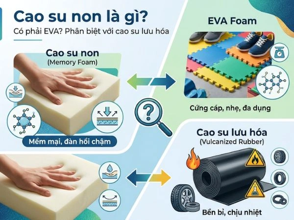 Cao su non và cao su lưu hóa khác nhau về độ đàn hồi và cấu tạo vật liệu