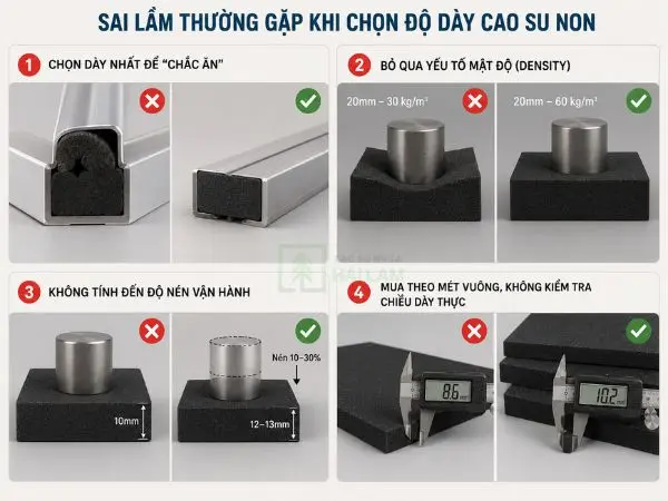 Sai lầm thường gặp khi chọn độ dày cao su non