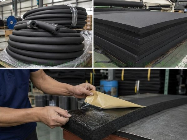 Các dạng sản phẩm xốp cao su lưu hóa gồm dạng tấm, dạng ống và loại tự dính