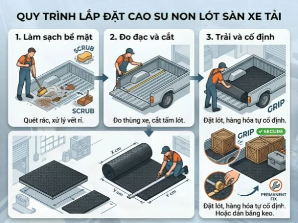 Quy trình lắp đặt cao su non lót sàn xe tải